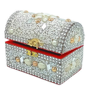 Boîte à bijoux artisanale en lac blanc perlé avec paillettes, boîte de rangement décorative durable pour bijoux, idéale pour l'emballage de cadeaux de mariage - Product Image 4