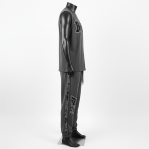 Conjunto de pantalón y camiseta sin mangas para mujer, jersey premium de algodón y poliéster de 200 GSM, gris oscuro con panel lateral y logo de diamantes de imitación. Conjuntos para mujer. - Product Image 3