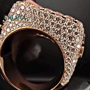 Anillo de cóctel de moissanita de oro rosa para hombre, con engaste pavé, estilo hip-hop, diseño de letras, texto de gran impacto empresarial - Product Image 5