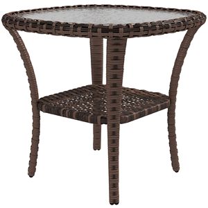 Tavolo Moderno da Esterno con Ripiano Portaoggetti, in Vimini Marrone Misto e Vetro con Superficie Effetto Ondulato, Elegante Arredo da Giardino - Product Image 1