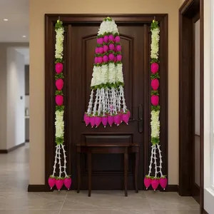 Floral Macrame Wall <b>Hanging</b> Vertical Bohemian Style 2Pcs Pink <b>White</b> Green Wedding Home Decor - Product Image 2