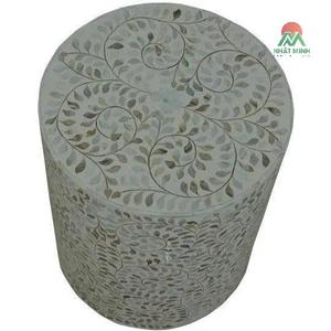 Table basse ronde moderne Nhat Minh – Structure en métal avec incrustation de nacre – Mobilier de salon – Comprend un grand plateau en verre - Product Image 3