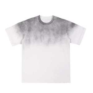 Men's <b>Tie</b>-Dye Short Sleeve O-Neck T-Shirt Regular Fit Casual <b>Knitted</b> Cotton White with Gray Gradient Pattern - Product Image 1
