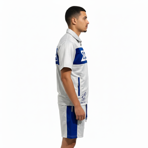 Ensemble de survêtement unisexe marron à blocs de couleur, manches courtes, fermeture éclair sur le devant, streetwear, short décontracté d'été, imprimé logo - Product Image 3