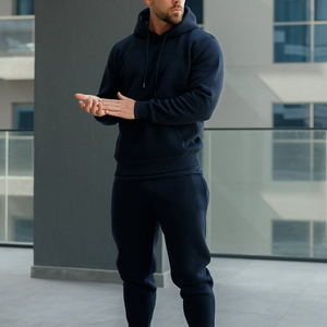 Winter Men's Hooded Fleece Sweatshirt & <b>Sweatpants</b> <b>Set</b> 350g Polyester/Cotton Breathable Streetwear Trousers for Men - Product Image 3