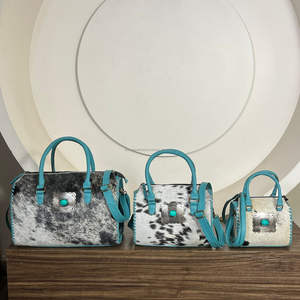 Sacs de voyage en cuir de vachette faits à la main de grande capacité, style western, avec concho en pierre turquoise, sacs à bandoulière et sacs de sport - Product Image 5