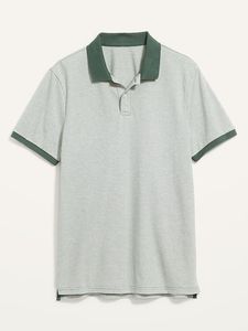 เสื้อโปโลแขนสั้นสีเบจสำหรับผู้ชาย ทรงปกติ สไตล์ลำลอง ผ้าถัก สีพื้น แต่งขอบตัดกัน ผ้าฝ้ายปิเก้ - Product Image 5