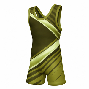 Singlet de Lucha Unisex Negro y Amarillo con Rayas Diagonales, 100% Poliéster Elástico, Ajustado, Transpirable, Compresión Deportiva - Product Image 2