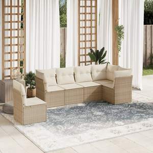 Conjunto de Sofá de Jardín de Ratán Sintético Beige con Cojines de Espuma de Alta Densidad, Muebles de Exterior de Diseño Contemporáneo - Product Image 3