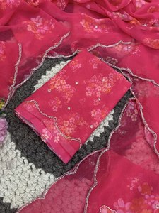 Sari Reglance Premium de Georgette Suave con Estampado Floral, Corte Khatli Hecho a Mano, Trabajo Dana Butti, Bordado Aarco, Blusa a Juego con Trabajo Khatli - Product Image 2