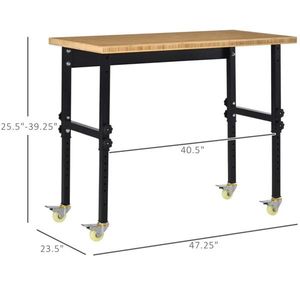 47\" Height <b>Adjustable</b> Garage Workbench with Wheels Bamboo Tabletop Workstation Tool <b>Table</b> for Woodworking - Product Image 3