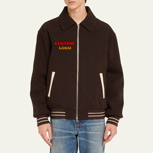 Veste universitaire unisexe en laine vintage de haute qualité pour l'hiver, streetwear, logo personnalisé sur le devant, patchwork marron, broderie - Product Image 1