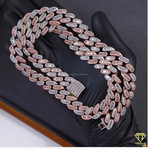 Collier cubain personnalisé bicolore en argent sterling 925 avec diamants Moissanite VVS taille baguette, design glacé - Product Image 3