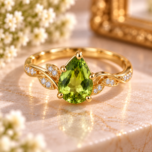 Pear Cut <b>Peridot</b> <b>Ring</b> 925 Sterling Silver Leaf Vine Engagement <b>Ring</b> Green Gemstone Jewelry Custom Wholesale Manufacturer - Product Image 1