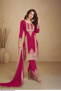 Conjunto de Salwar Kameez para boda, ropa étnica, Salwar Kameez tradicional hasta la rodilla para ocasiones festivas, con bordado de lentejuelas y trabajo Zari. - Product Image 2