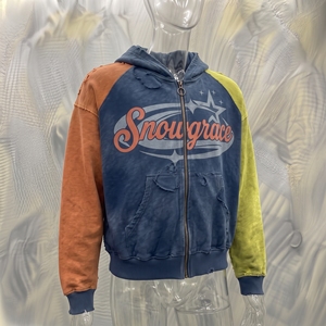 Sweat-shirt à capuche zippé Snowgrace, manches raglan, color block, coupe oversize, unisexe, style streetwear, tissu tricoté, style automne - Product Image 3