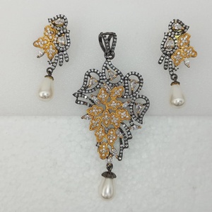 Conjunto de Joyería Nupcial con Colgante de Perla y Circonita Cúbica con Corte Princesa, Chapado en Oro Rosa, Certificado IGI, para Mujer, Regalo de Boda, Collar y Aretes - Product Image 2