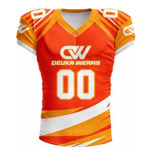Maillot de football américain personnalisé à col en V, 100 % polyester, imprimé par sublimation, avec nom et numéro, faible MOQ, idéal pour les tournois - Product Image 1