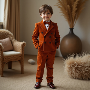 Boys Rust Orange Double Breasted 3 Piece Suit | <b>Kids</b> Wedding Suit | <b>Ring</b> Bearer Formal Tuxedo Set | Custom Made - Product Image 2
