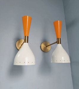 โคมไฟติดผนังทรงกลม ALI DECORATOR รุ่น Mid Century Diabolo คู่ ปรับได้ วัสดุโลหะเคลือบทองเหลือง สีส้มขาว สำหรับตกแต่งบ้าน - Product Image 2