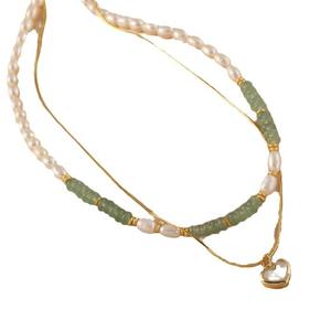 Collier double couche pour femme, perle d'eau douce naturelle, pendentif en forme de cœur, design de style chinois, collier de clavicule tendance, superposé - Product Image 5