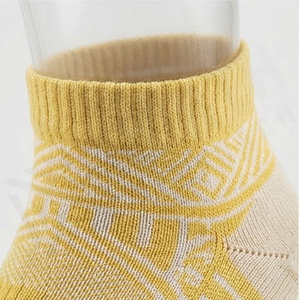 Yellow Geometric Pattern Ankle Socks Breathable Knitted for Daily Casual Wear Adults - Product Image 4