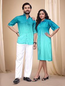 Shirt for men and Tunic for <b>women</b> Dual Shade Combo: Men <b>Kurta</b> Shirt & <b>Women</b> Tunic: Festive and regular Couple Wear: <b>Women</b> Tunic - Product Image 2