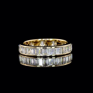 Luxury Moissanite <b>Ring</b> Eternity Band <b>Emerald</b> Cut VVS Moissanite 925 <b>Silver</b> 14K Gold Plated Half Channel Setting Wedding <b>Ring</b> - Product Image 1