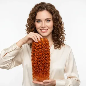 Long Honey Brown <b>Curly</b> Human Hair <b>Wig</b> Full Length Body Wave Natural Texture - Product Image 2