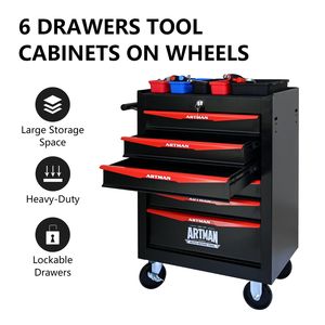 20\" 6-Drawer <b>Rolling</b> Metal <b>Tool</b> Chest Cabinet Steel <b>Tool</b> Storage Box with Ball Bearing Drawer Slides - Product Image 2
