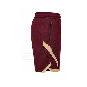 Men's Maroon Sport <b>Shorts</b> With Beige Stripes Quick Dry Drawstring Waist <b>Zip</b> <b>Pockets</b> Knitted Polyester Athletic Wear - Product Image 4