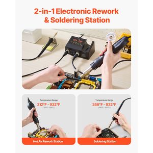Stazione di Rilavorazione ad Aria Calda Digitale 750W 2-in-1 con Saldatore a Temperatura Regolabile e Punta a Pinzetta da 60W - Product Image 2