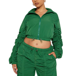Customized Windbreaker Tracksuit Sets Women 2 Piece <b>Patchwork</b> Lightweight Nylon Zipper Cropped <b>Jacket</b> Women Set - Product Image 4