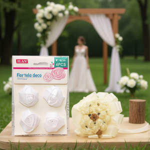Fiore Decorativo in Tessuto Ilan 4Cm 4 Pezzi Bianco per Matrimoni e Artigianato - Product Image 2