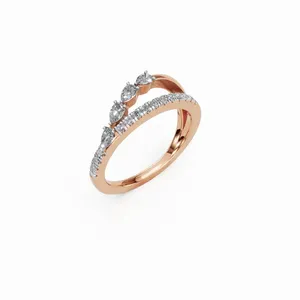Bague empilable en or rose 18 carats avec diamant de laboratoire en forme de poire Marquise et 19 diamants, certifiée IGI, luxe pour femme - Product Image 5
