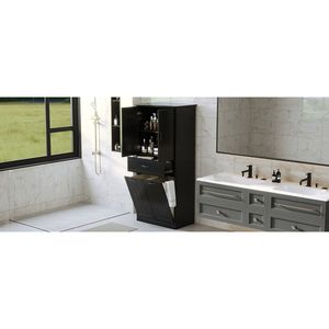 Mobiletto Nero per Bagno con Due Cesti Portabiancheria e Cassetti Organizzatori con Ante - Product Image 6