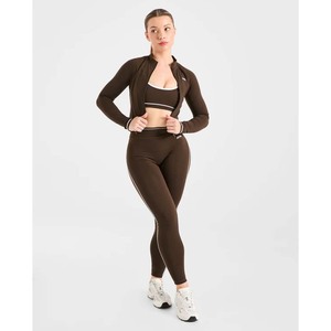Custom Logo Contrast Color <b>Nude</b> Feel Windproof Yoga Sets Fitness Women Full Zip High Waist Luxury Butt Lifting Workout Jumpsut - Product Image 3