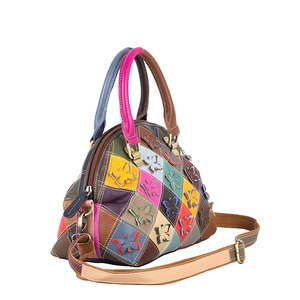 Ando <b>Bag</b> Genuine Cowhide Leather <b>Patchwork</b> Handbag Women Colorful Dome Satchel Shoulder <b>Bag</b> - Product Image 3