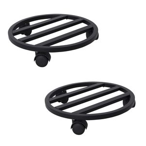 Chariot à plantes rond en métal fait main avec roulettes, support à plantes roulant robuste en fer noir, chariot à pots de fleurs pour usage intérieur et extérieur - Product Image 1