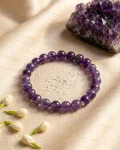 Pulsera de amatista, pulsera de cuentas de amatista púrpura, cuentas redondas de cristal, pulsera de moda para mujer - Product Image 1