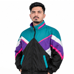 Chaqueta Cortavientos Retro para Hombre con Bloques de Color, Chaqueta Deportiva con Cuello Alto y Cremallera Completa, Ligera, para Correr y Entrenar al Aire Libre - Product Image 1