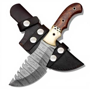 Couteau de chasse et de camping robuste en acier Damas, pointe tombante, manche en bois de rose, fourreau inclus, OEM/ODM, faibles MOQ - Product Image 1