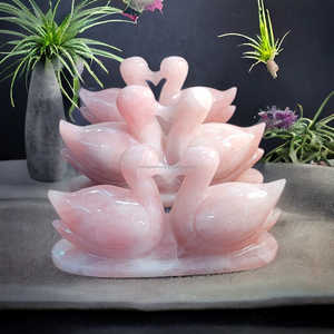 Pink Rose Quartz Swan <b>Crystal</b> Figurine Natural Hand Carved Stone Statue Home Decoration Feng Shui Gift <b>Crafts</b> Wholesale for Gift - Product Image 3