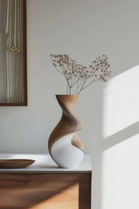 Vase à fleurs en bois artisanal moderne et écologique, en bois naturel, vase décoratif de table pour la maison, diamètre personnalisable, vente en gros - Product Image 2
