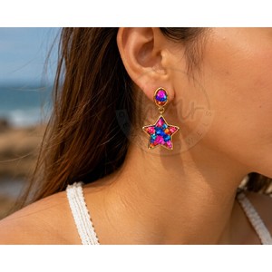 Pendientes Colgantes de Estrella de Ostra con Baño de Oro al por Mayor, Pendientes de Gota con Gemas Coloridas para Mujer, Joyería de Moda - Product Image 2