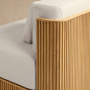 Fauteuil de salon d'extérieur moderne sans accoudoirs, structure en teck massif à panneaux cannelés, coussins profondément rembourrés, mobilier modulaire de luxe pour complexe hôtelier - Product Image 5