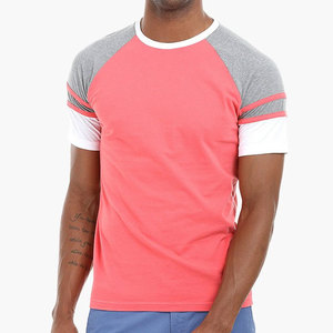 T-shirt personnalisé pour homme, coupe décontractée, col rond, style streetwear, avec empiècements sur les manches, motif uni - Product Image 1