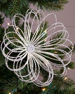 Silver Glitter Floral Christmas Tree <b>Filler</b> Branch with Elegant Looped Wire Petals - Product Image 2