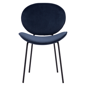 Modern Luxury Dark Blue Upholstered <b>Dining</b> <b>Chair</b> with Ergonomic Curved Back and Slim Metal Legs for Kitchen <b>Dining</b> Use - Product Image 2