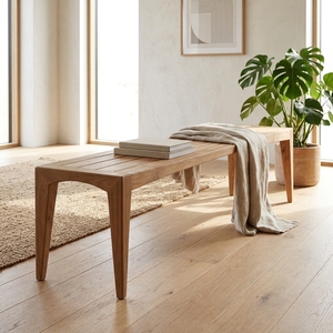 Banco Largo Blanca, Moderno, Escandinavo, de Madera Maciza, Elegante, Minimalista, Rectangular, Mueble de Madera para Comedor, Diseños para el Hogar - Product Image 3